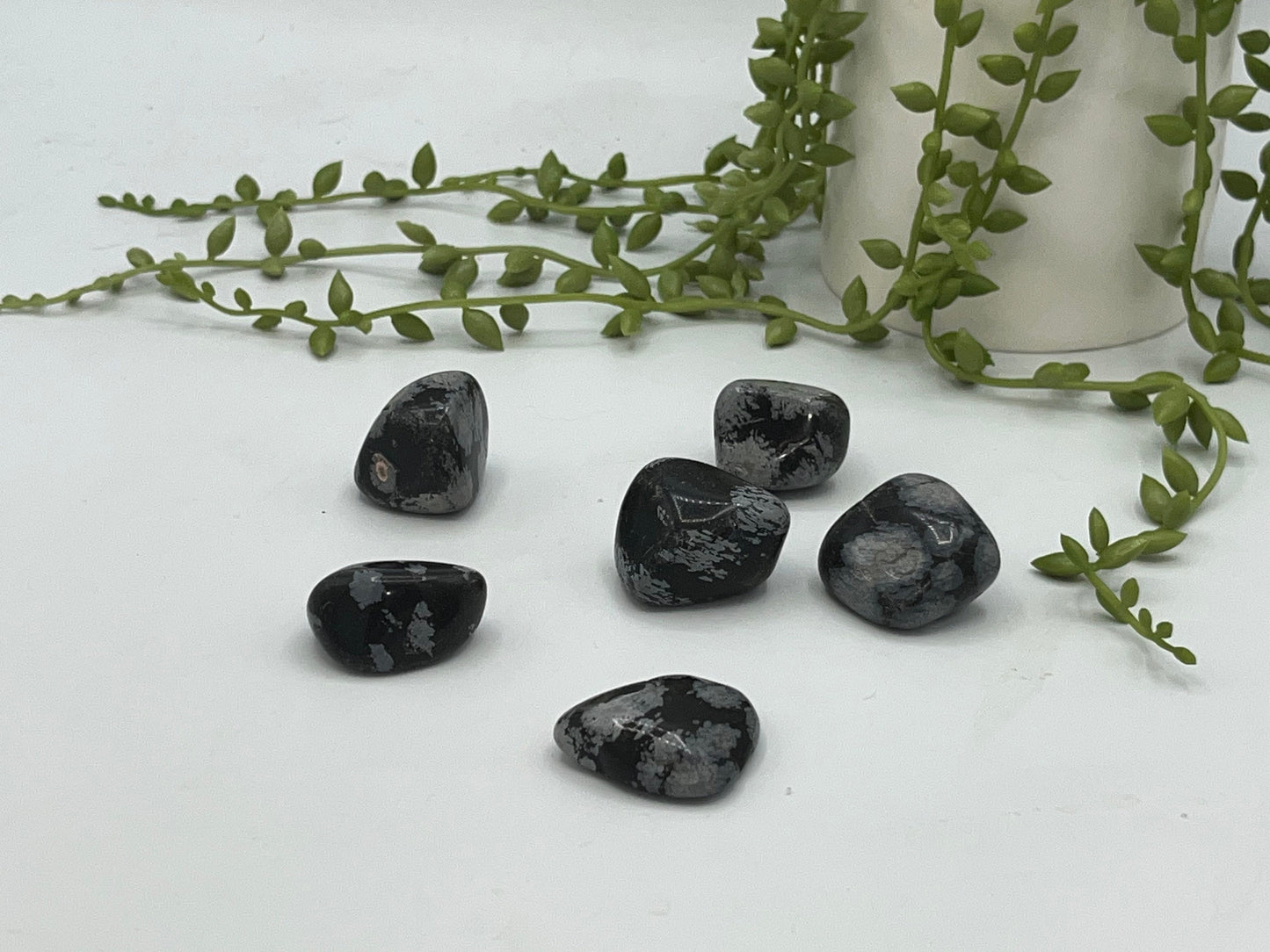 Snowflake obsidian tumble stone, speckled snowflake obsidian, flower obsidian