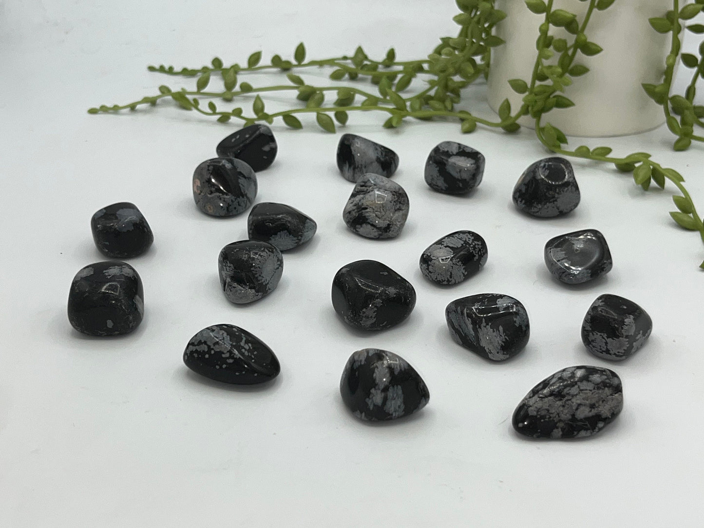 Snowflake obsidian tumble stone, speckled snowflake obsidian, flower obsidian