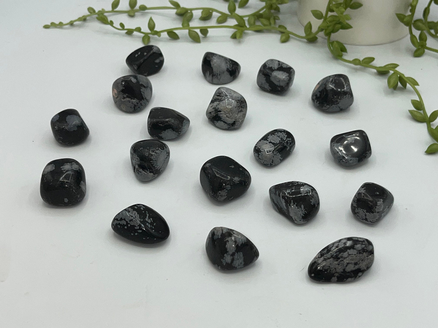 Snowflake obsidian tumble stone, speckled snowflake obsidian, flower obsidian