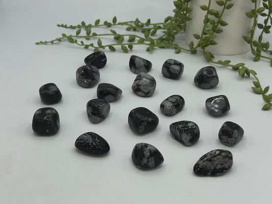 Snowflake obsidian tumble stone, speckled snowflake obsidian, flower obsidian