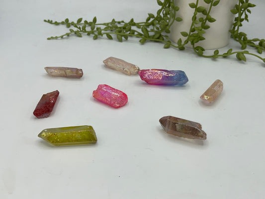 Beautiful medium Angel Aura Quartz crystal In various colour, rose aura, Angel aura, sunshine aura, apple aura, aqua aura, titanium aura