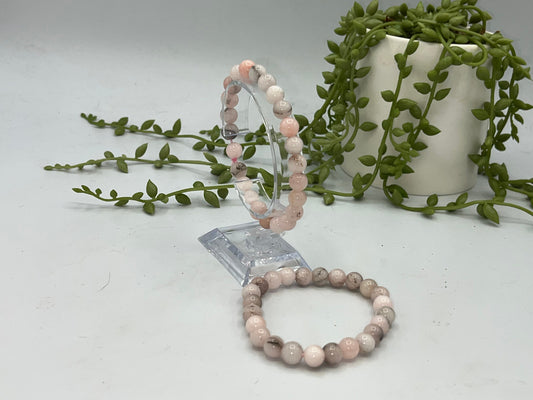 Peruvian Pink Opal Crystal Bracelet, A Grade Beautiful Pale Pink Beaded Stretch Bracelet