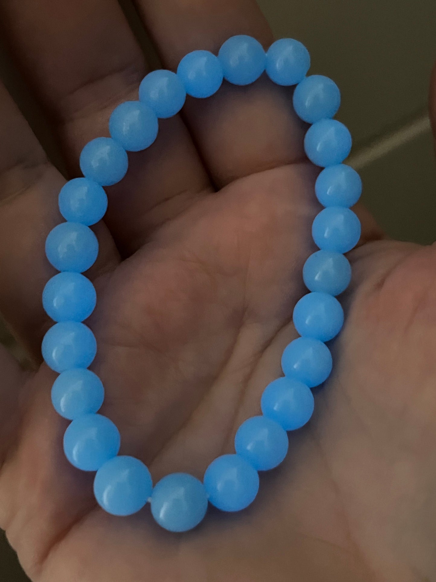 Blue luminous stone beaded bracelet, glow in the dark/u.v. Illuminate your path