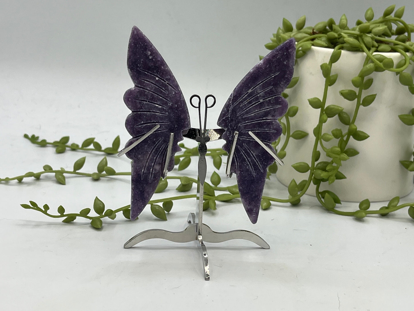 Lepidolite butterfly wings with stand. Purple mica Angel wings, small wings