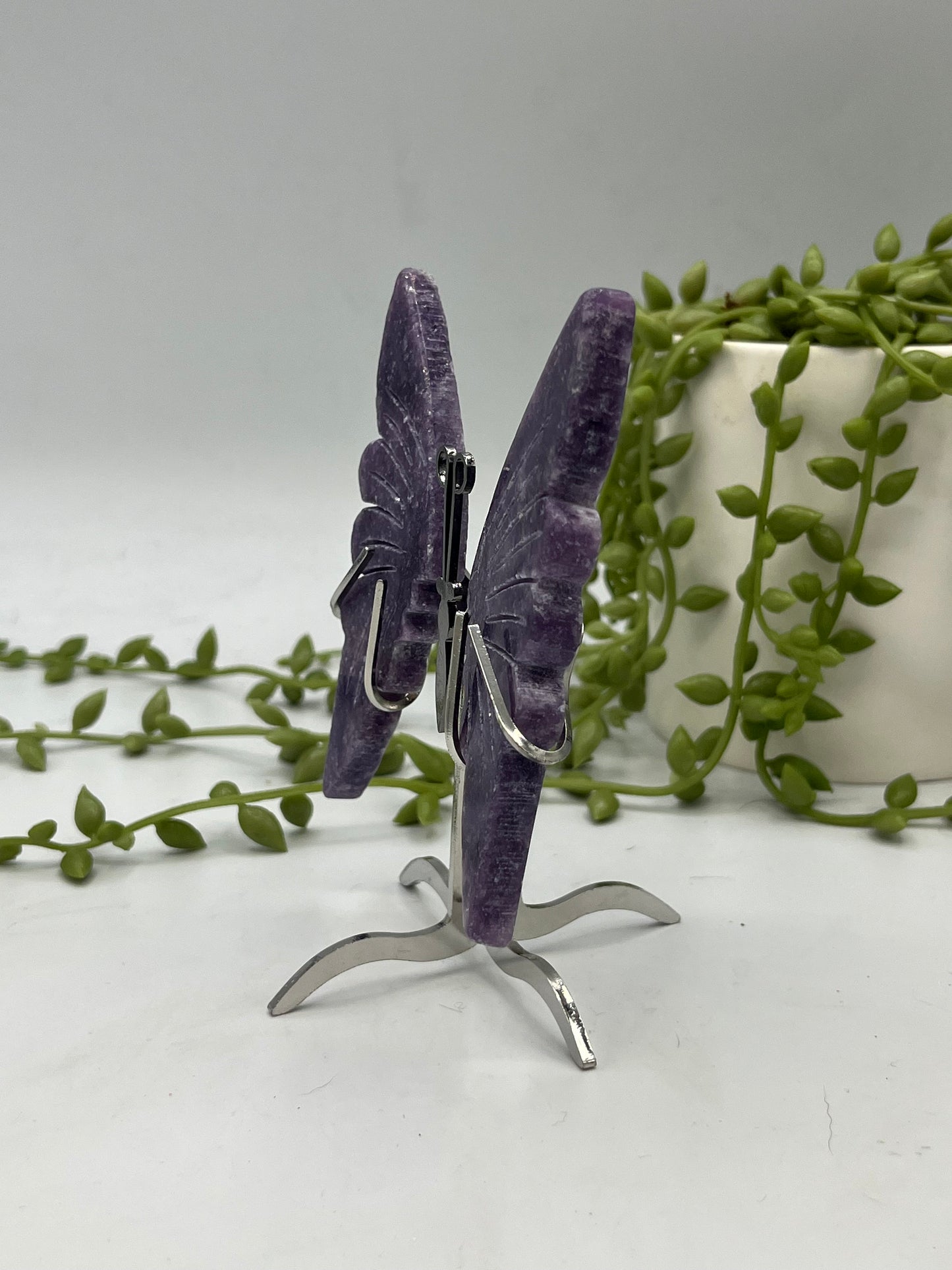 Lepidolite butterfly wings with stand. Purple mica Angel wings, small wings