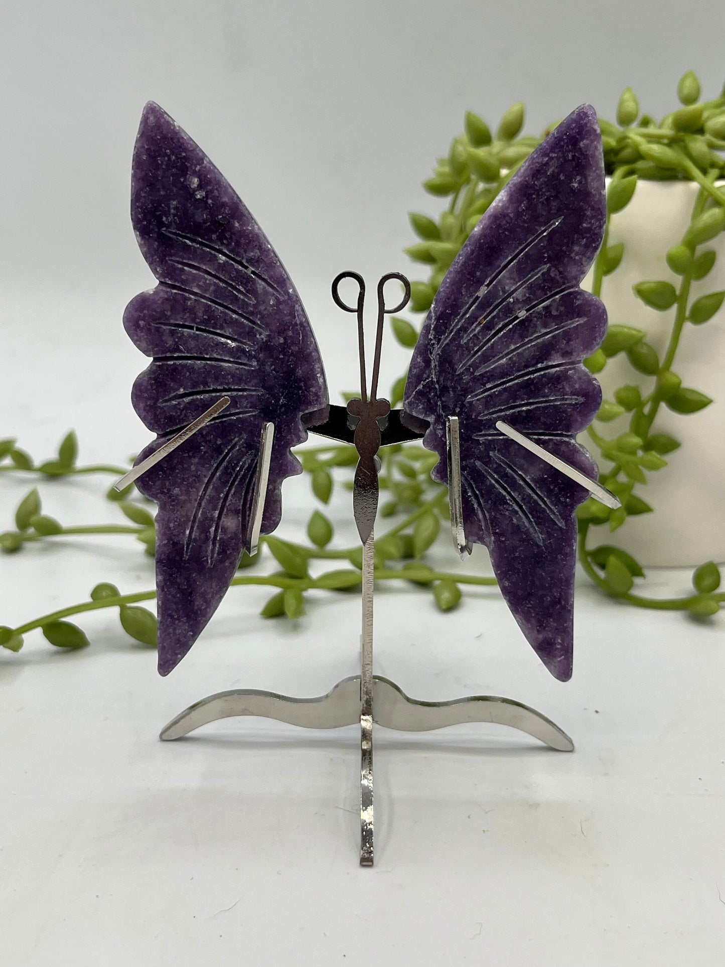 Lepidolite butterfly wings with stand. Purple mica Angel wings, small wings