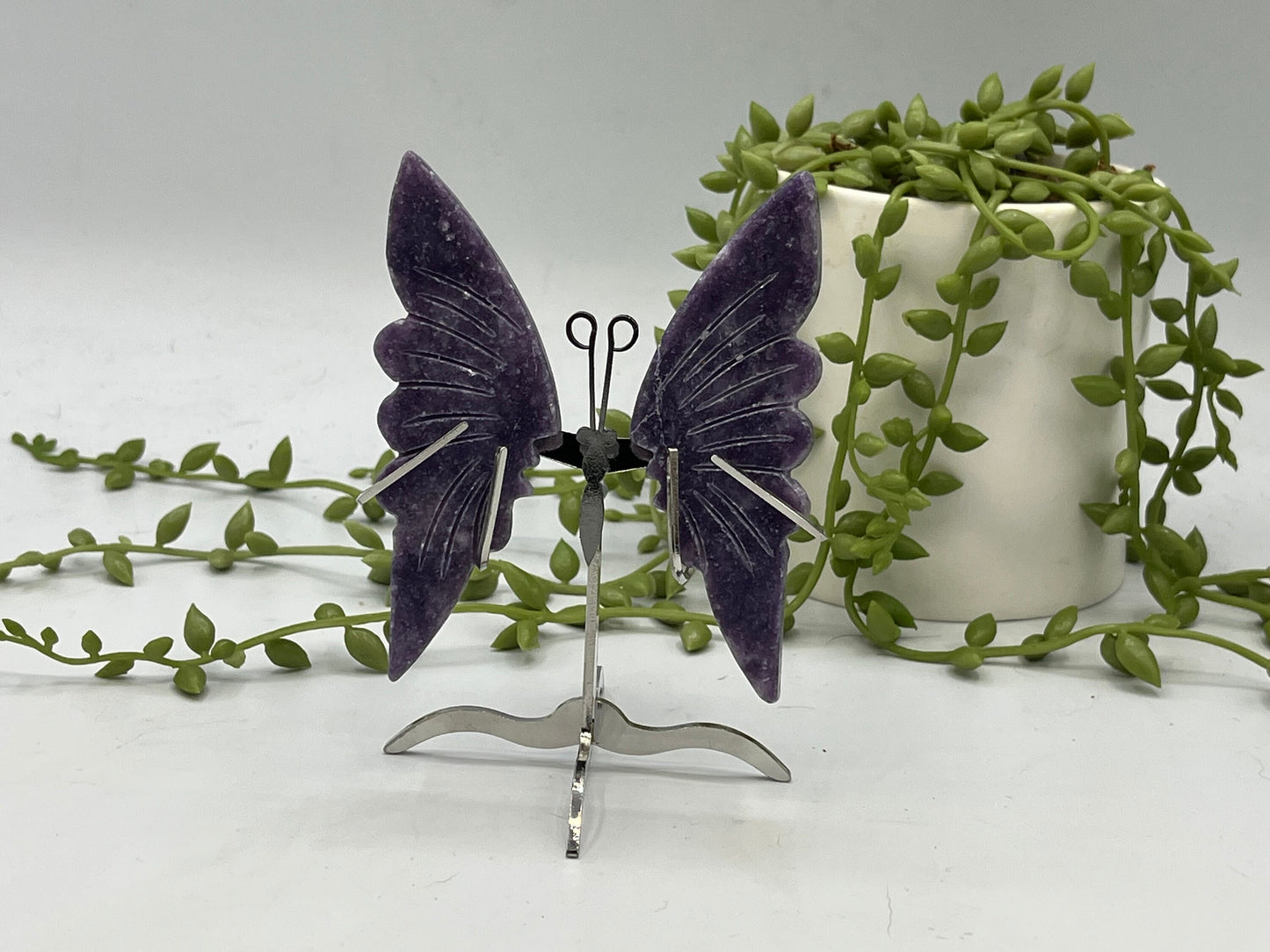 Lepidolite butterfly wings with stand. Purple mica Angel wings, small wings