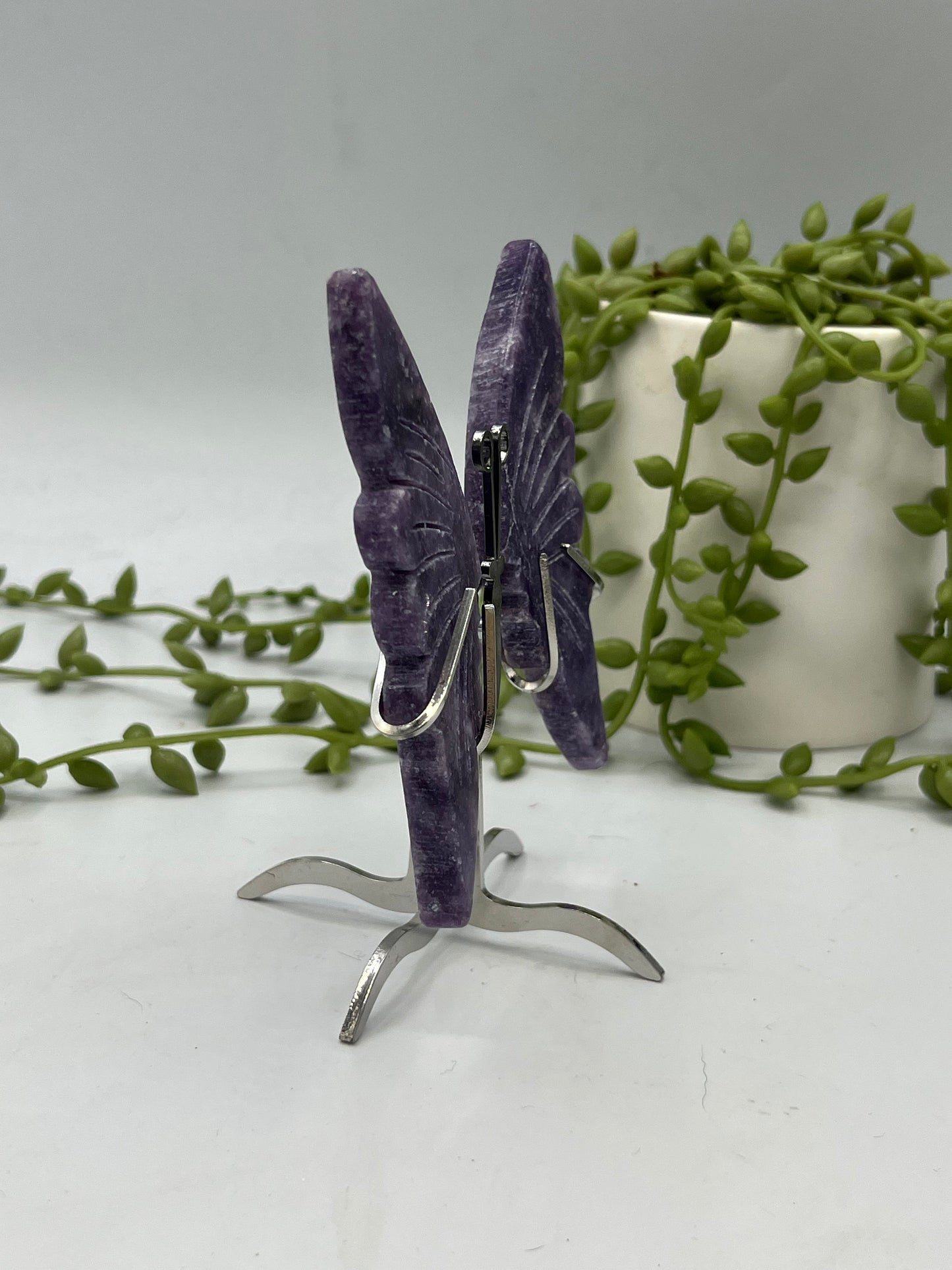 Lepidolite butterfly wings with stand. Purple mica Angel wings, small wings