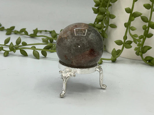 44mm Lodolite Garden Quartz Sphere, Garden Quartz Crystal, Floodlit Garden Quartz Sphere, Lodolite crystals, hematite feldspar quartz