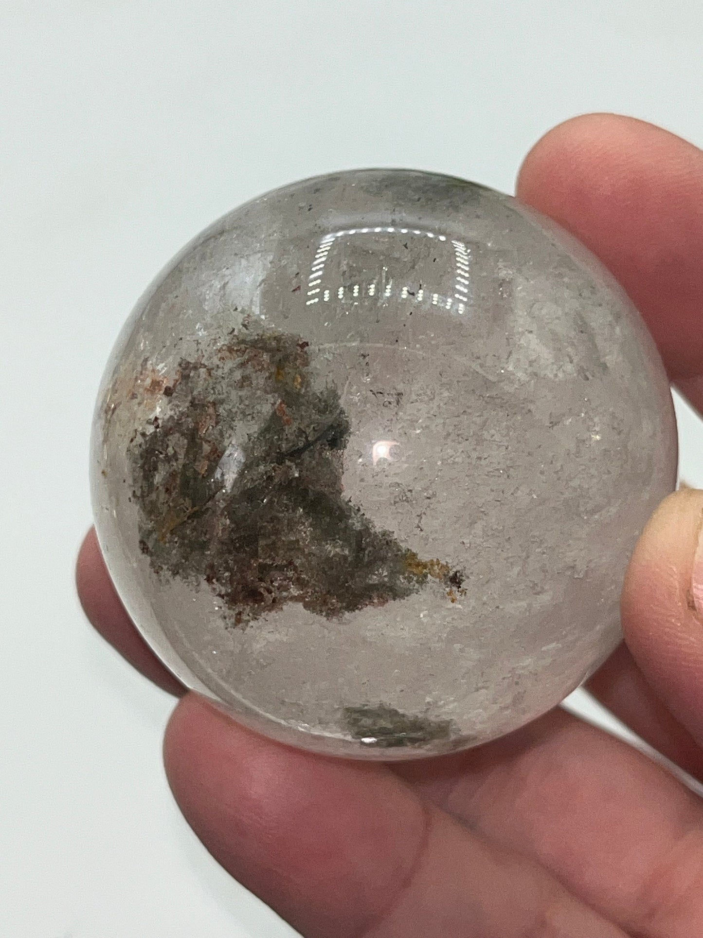 48.3mm Lodolite Garden Quartz Sphere, Garden Quartz Crystal, Floodlit Garden Quartz Sphere, Lodolite crystals, hematite feldspar quartz