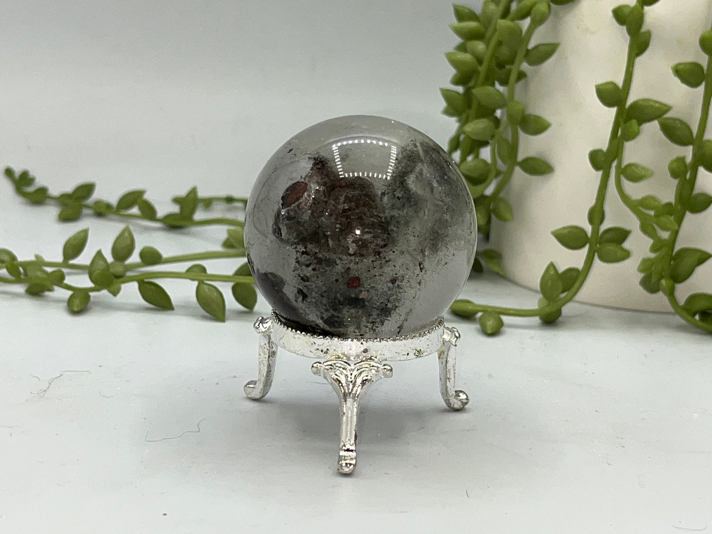 48.7mm Lodolite Garden Quartz Sphere, Garden Quartz Crystal, Floodlit Garden Lodolite crystals, hematite feldspar Men/Woman’s gift astrology