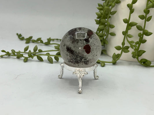 47mm Lodolite Garden Quartz Sphere, Garden Quartz Crystal, Floodlit Garden Quartz Sphere, Lodolite crystals, hematite feldspar quartz