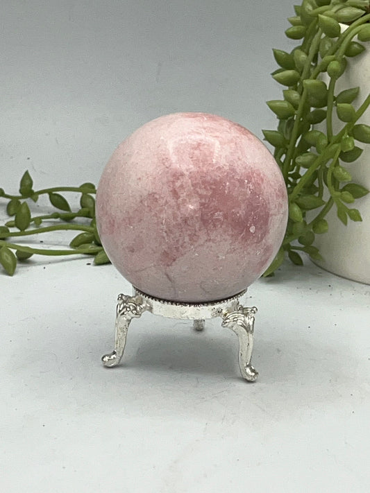 Peruvian Pink Opal sphere, Natural Crystal, 6.1cm in diameter, Peppermint Candy sphere, heart chakra, perfect for anxiety & self healing