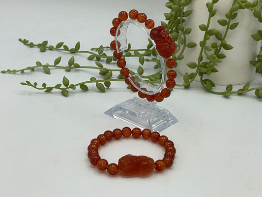 Carnelian Pixiu carved bracelet, Tian Lu, carnelian agate, wealth bracelet