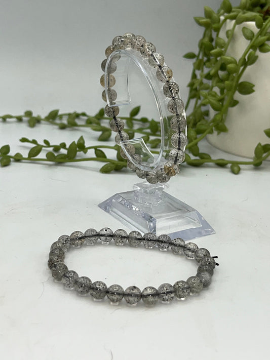 High Grade Clear Quartz with Biotite Mica inclusions, Crystal Bracelet. Black Mica, Rare Biotite.