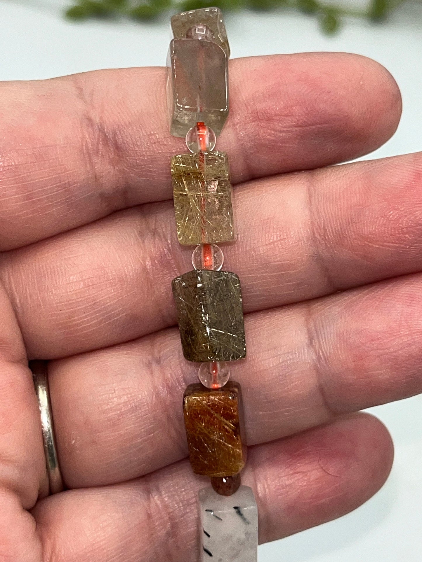 Multicolour Rutilated Quartz Beaded Bracelet. Golden Rutile, Copper Rutile, Green Rutile, White Rutile, Black Tourmaline in Quartz Rutile