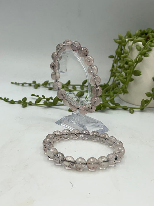 High Grade Rare Biotite Mica In Rose Quartz Elastic Round Beaded Bracelet