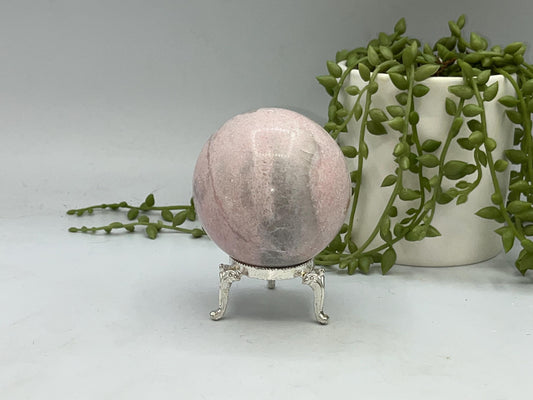 Peruvian Pink Opal sphere, (B) Natural Crystal, 6.6cm in diameter, Peppermint Candy sphere, heart chakra, perfect for anxiety & self healing