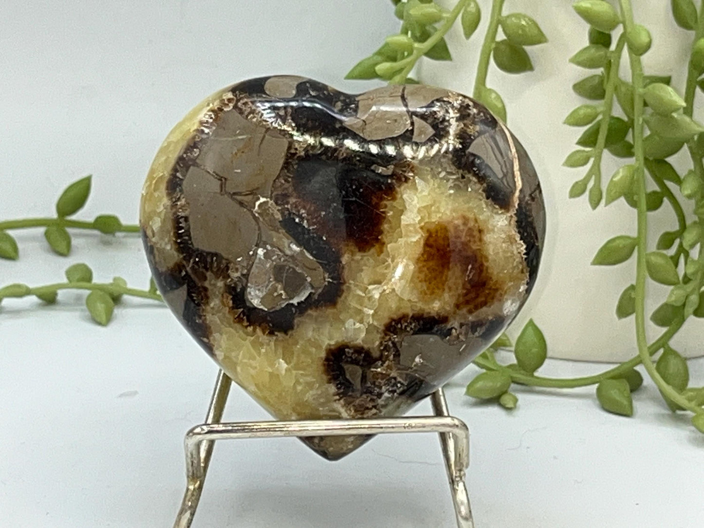 Septarian Crystal Puffed Heart (F,) Dragon Stone, Palm Stone, Yellow Calcite, Aragonite, Limestone, Beetle Stone, Turtle Stone