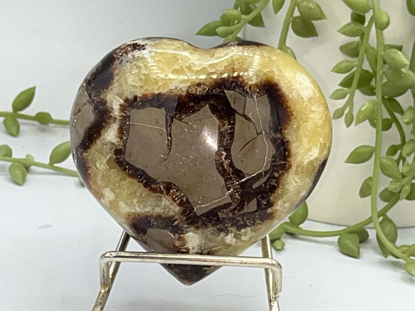 Septarian Crystal Puffed Heart (F,) Dragon Stone, Palm Stone, Yellow Calcite, Aragonite, Limestone, Beetle Stone, Turtle Stone