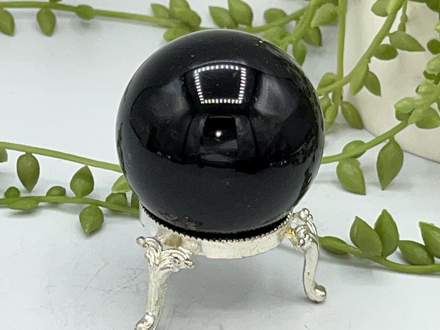 Black obsidian sphere with mandala pattern engraved in silver. crystal spheres, home decor, crystal healing, obsidian sphere, birthday gift