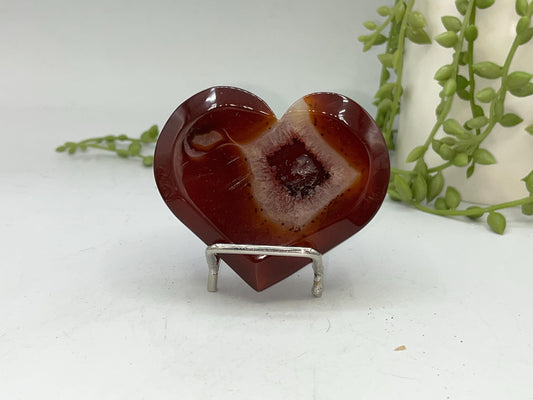 Carnelian Heart (A) with Druzy, Carnelian, Crystal Collection, Chakra Stones, Orange, Red Crystals, Carnelian Flat Heart, Drusy Carnelian.