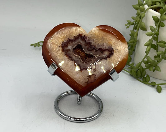 Carnelian Heart (C) with Druzy, Carnelian, Crystal Collection, Chakra Stones, Orange, Red Crystals, Carnelian Flat Heart, Drusy Carnelian.