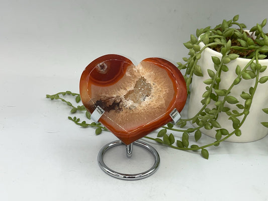 Carnelian Heart (G) with Druzy, Carnelian, Crystal Collection, Chakra Stones, Orange, Red Crystals, Carnelian Flat Heart, Drusy Carnelian.