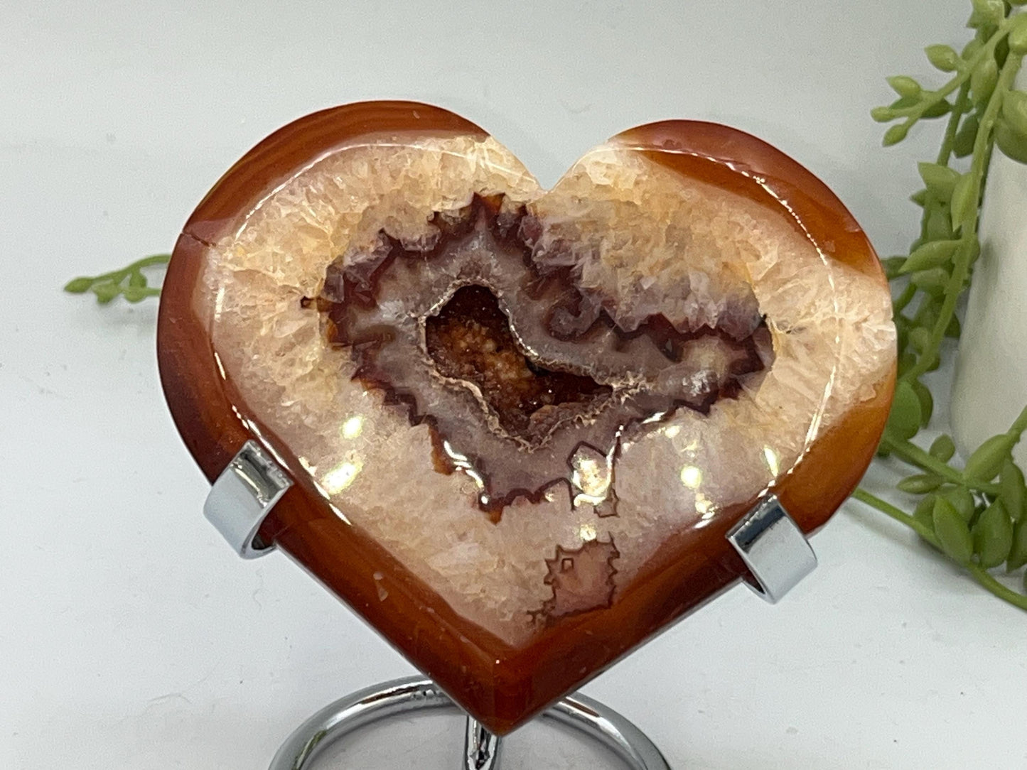 Carnelian Heart (C) with Druzy, Carnelian, Crystal Collection, Chakra Stones, Orange, Red Crystals, Carnelian Flat Heart, Drusy Carnelian.