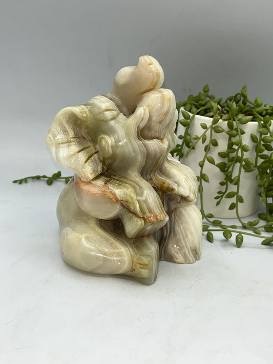 Very Cute Lucky Elephant, Afganistan Jade Carving, Banded Onyx, Afganistan Green Onyx, Afganistan Jade Onyx, Sitting Elephant Carving,