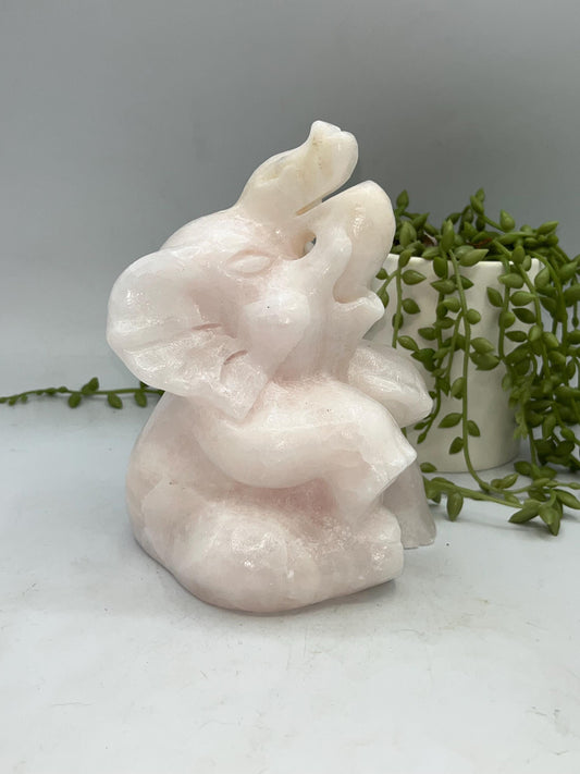 Very Cute Lucky Elephant, Pink Calcite Elephant, Sitting Elephant Carving, Not UV Reactive, Pink Banded Calcite,
